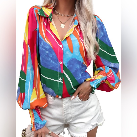 Abstract Color Waves Print Top NWT - Picture 2 of 4